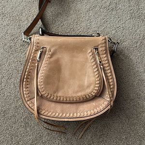 Rebecca Minkoff Vanity Saddle Bag Leather Crossbody Light Brown Zippered Pockets
